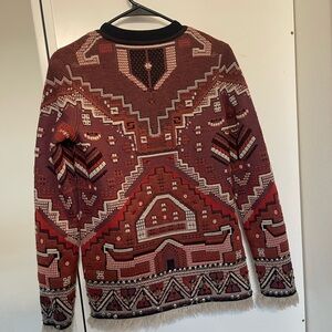 Tory Burch Red and Brown Geometric Crewneck Sweater